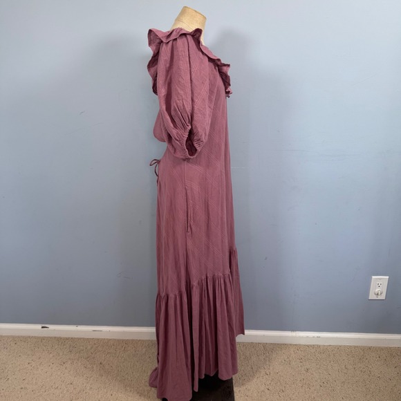 Free People Kaylyn M Maxi‎ Dress Mauve Ruffle Neck Lace up Tie Back Tiered Boho - Picture 8 of 13